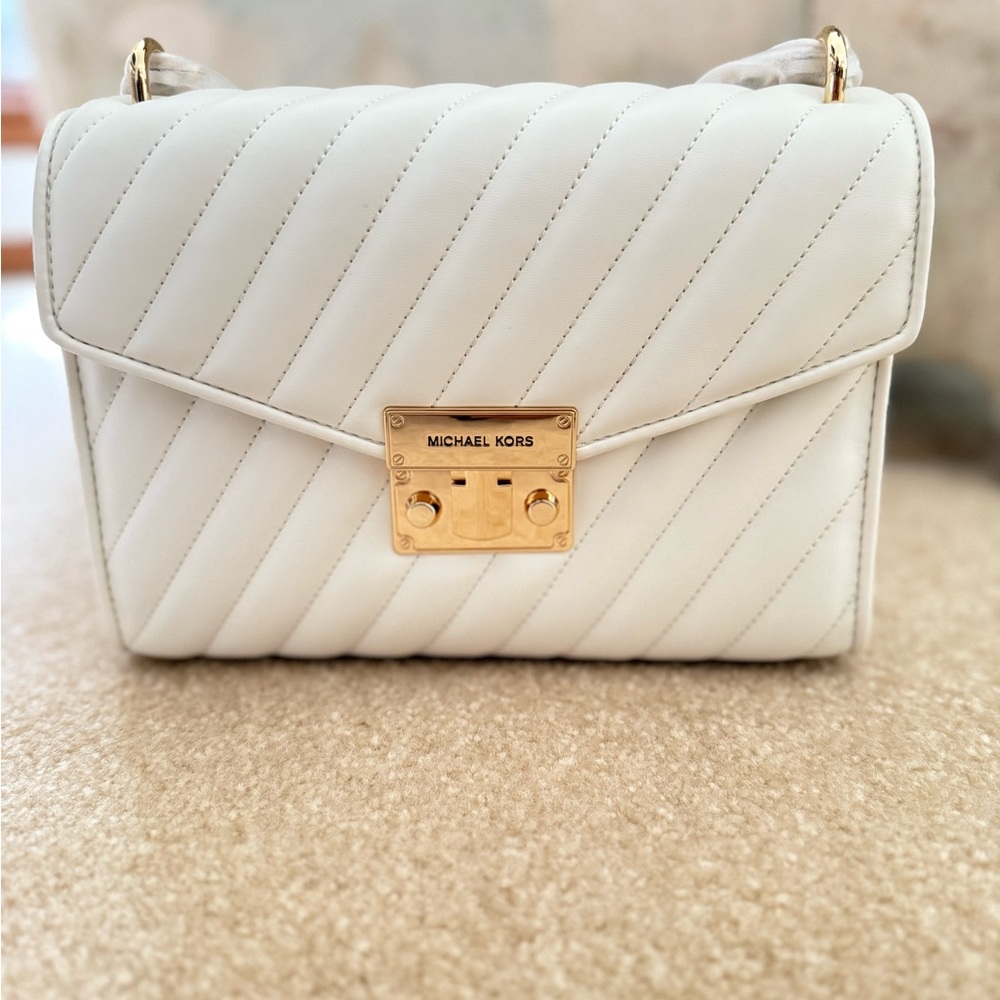 Michael Kors White and Gold Quilted Shoulder Bag